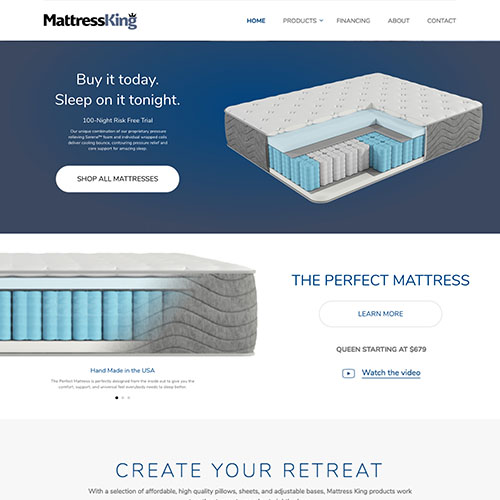 Mattress King website landing page.